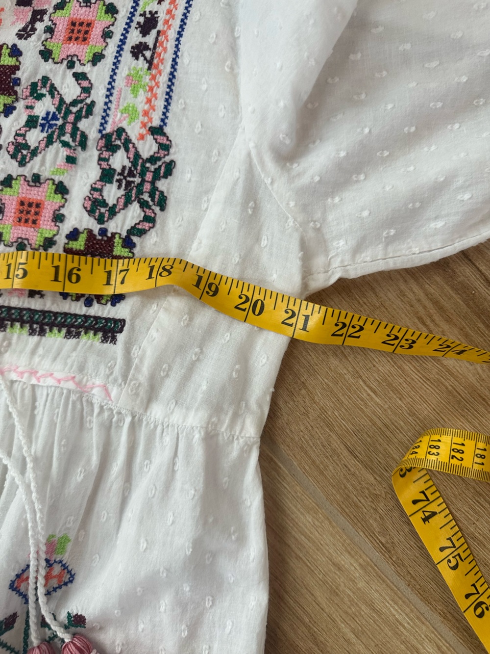 White Embroidered Maxi Dress with Pink Tassels - Picture 5 of 7